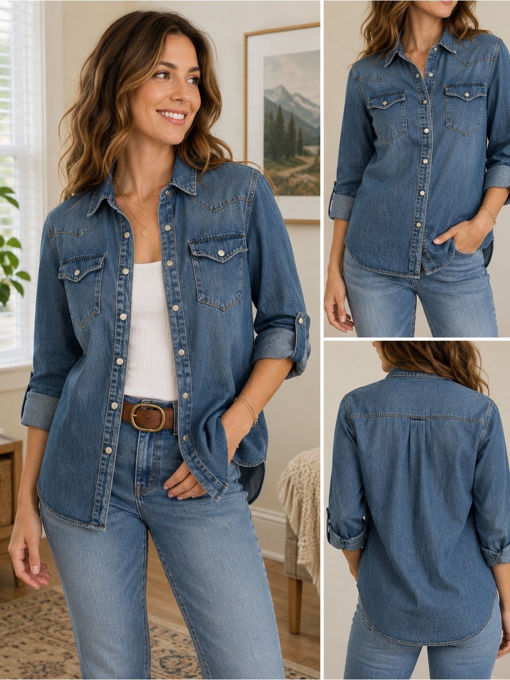 Jane + Delancey Denim Button Front Shirt Jacket Chambray Small
